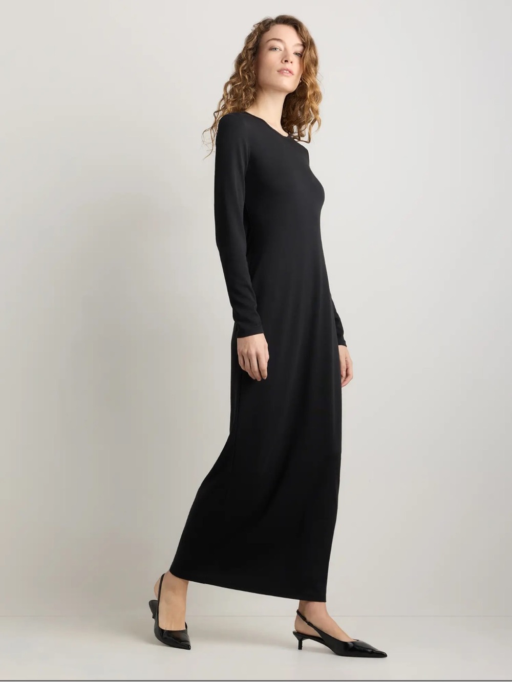 Quince Tencel Model Rib Knit Long Sleeve Maxi Dress